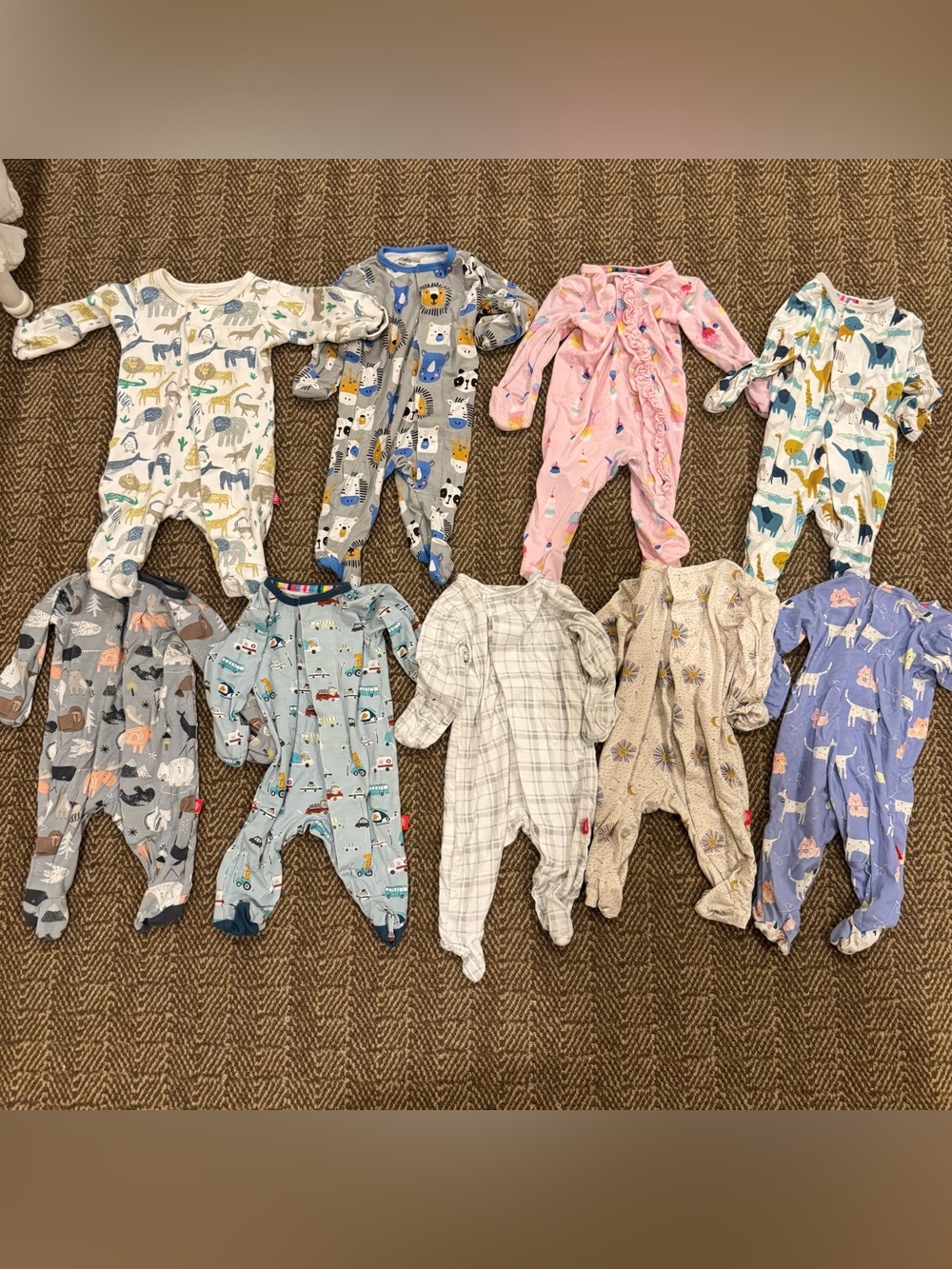Magnetic Me Set of 9 Newborn Onesie Footie Pajamas - Various Prints